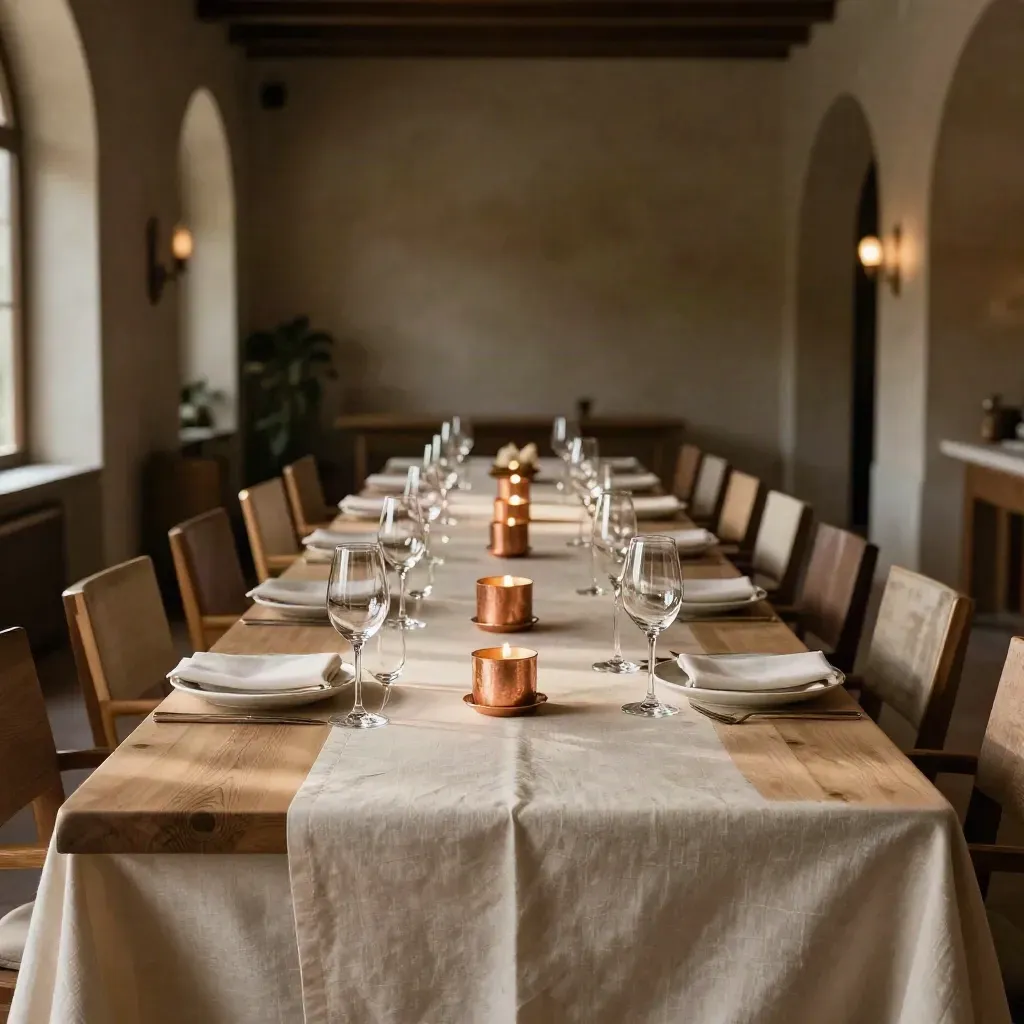 Salle privée dressée pour un anniversaire, grande table, verres alignés et petite pièce montée.